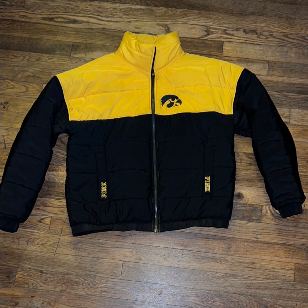 PINK Victoria's Secret Yellow and Black Puffer Jacket